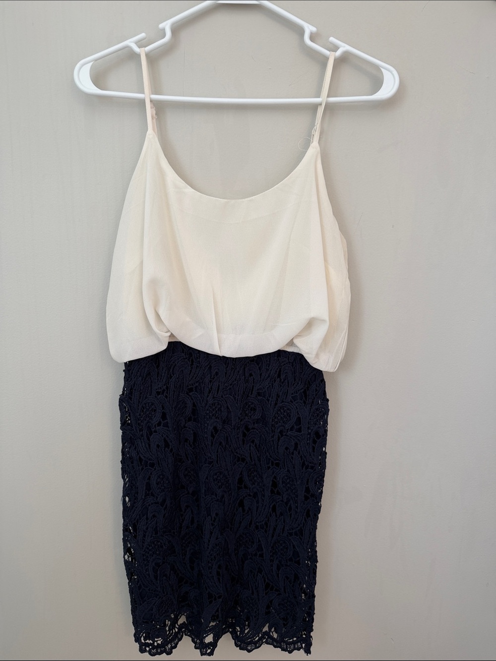 Women's Two-Tone Mini Dress - Cream Top & Navy Lace Skirt